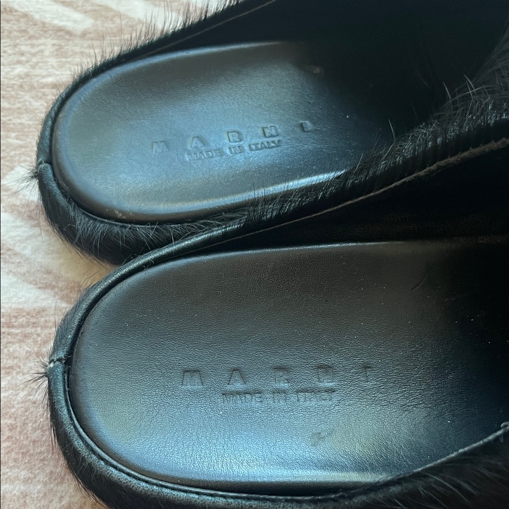 MARNI Black Fur Slip-On Shoes - Picture 2 of 9